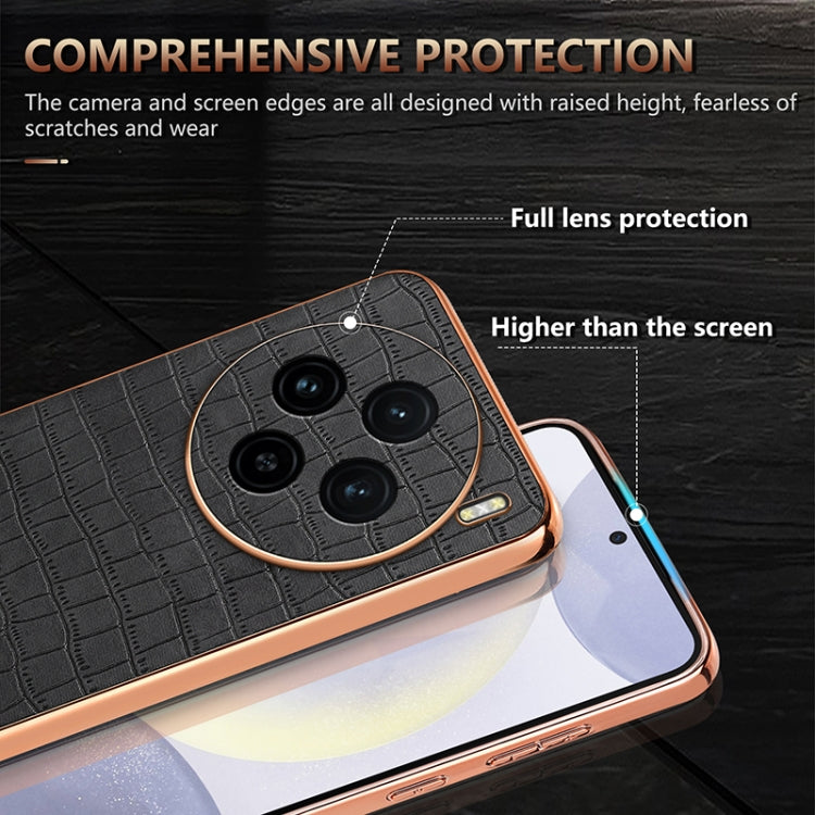 For vivo X100 5G AZNS Electroplated Frame Crocodile Texture Full Coverage Phone Case(Blue)