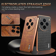 For vivo X100 5G AZNS Electroplated Frame Crocodile Texture Full Coverage Phone Case(White)