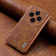 For vivo X100 Pro 5G / X100s Pro AZNS Electroplated Frame Crocodile Texture Full Coverage Phone Case(Brown)