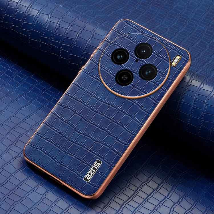 For vivo X100 Pro 5G / X100s Pro AZNS Electroplated Frame Crocodile Texture Full Coverage Phone Case(Blue)