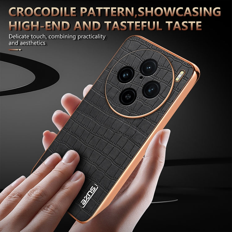For vivo X100 Pro 5G / X100s Pro AZNS Electroplated Frame Crocodile Texture Full Coverage Phone Case(Blue)