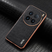For vivo X100 Ultra AZNS Electroplated Frame Crocodile Texture Full Coverage Phone Case(Black)