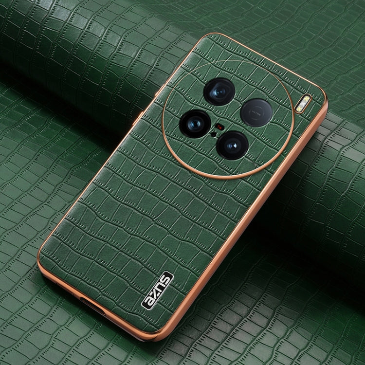 For vivo X100 Ultra AZNS Electroplated Frame Crocodile Texture Full Coverage Phone Case(Green)