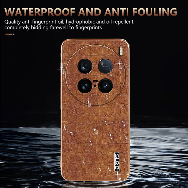 For vivo X100 Ultra AZNS Electroplated Frame Crocodile Texture Full Coverage Phone Case(Green)