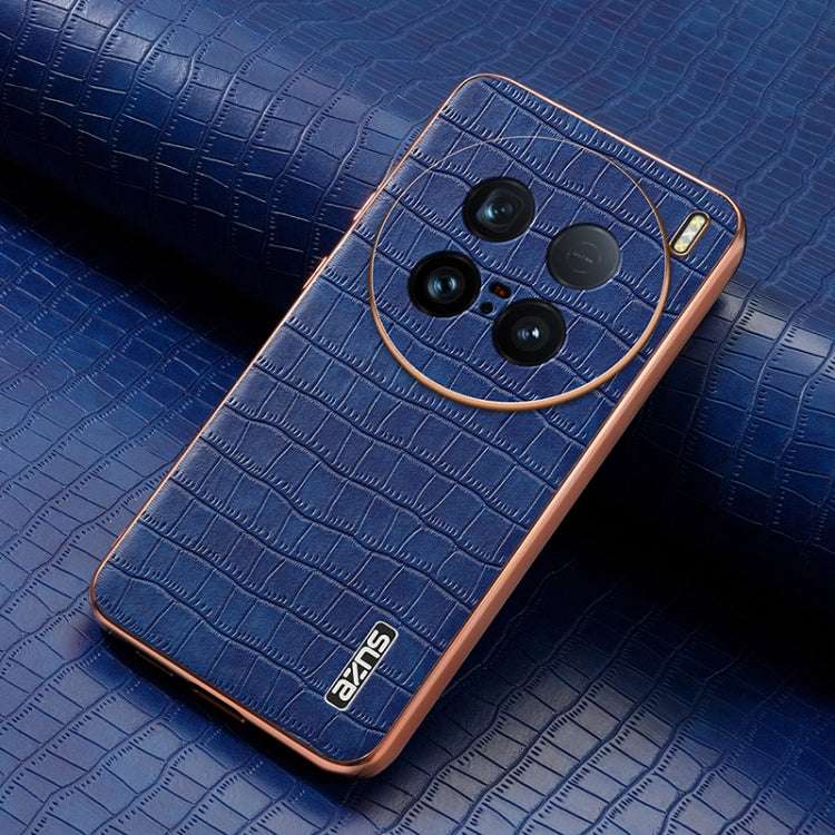 For vivo X100 Ultra AZNS Electroplated Frame Crocodile Texture Full Coverage Phone Case(Blue)