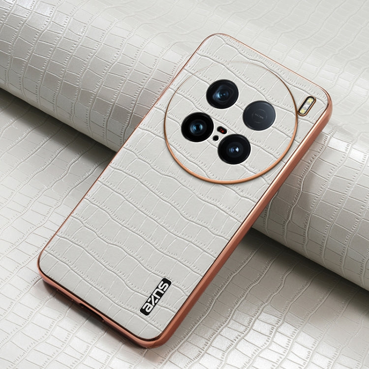 For vivo X100 Ultra AZNS Electroplated Frame Crocodile Texture Full Coverage Phone Case(White)
