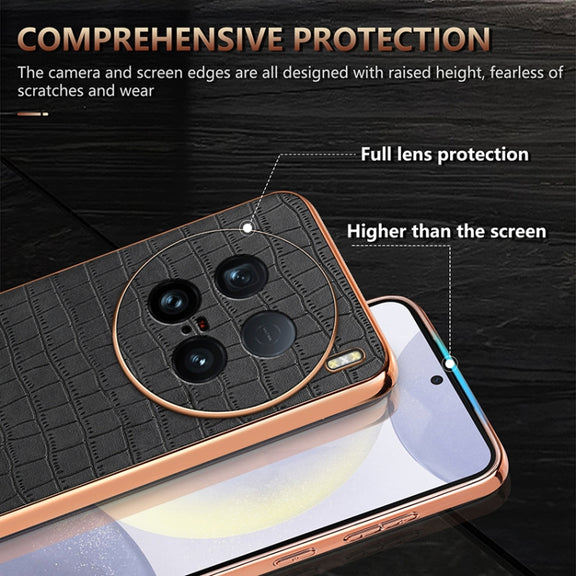 For vivo X100 Ultra AZNS Electroplated Frame Crocodile Texture Full Coverage Phone Case(White)