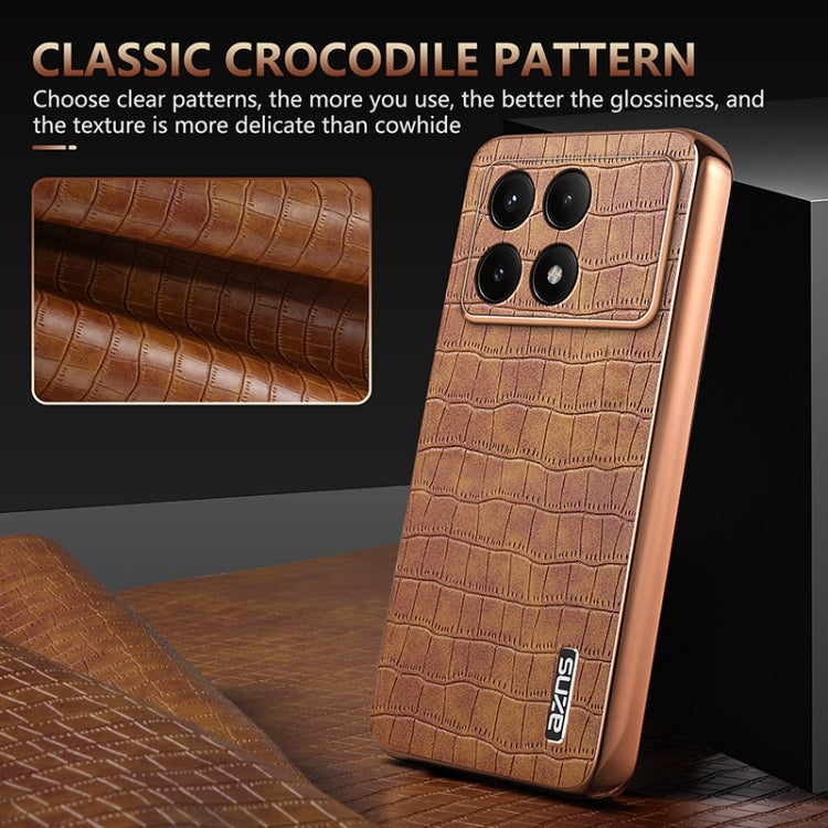 For Redmi K70 / K70 Pro AZNS Electroplated Frame Crocodile Texture Full Coverage Phone Case(Brown)