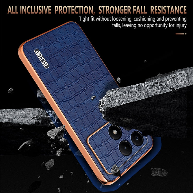For Redmi K70 / K70 Pro AZNS Electroplated Frame Crocodile Texture Full Coverage Phone Case(Blue)