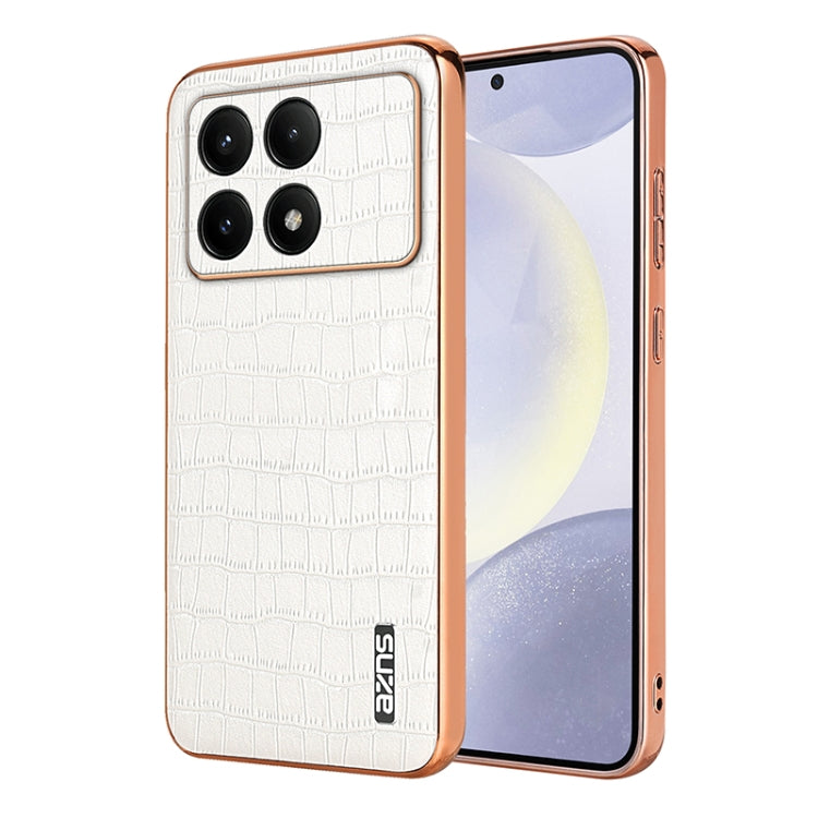 For Redmi K70 / K70 Pro AZNS Electroplated Frame Crocodile Texture Full Coverage Phone Case(White)