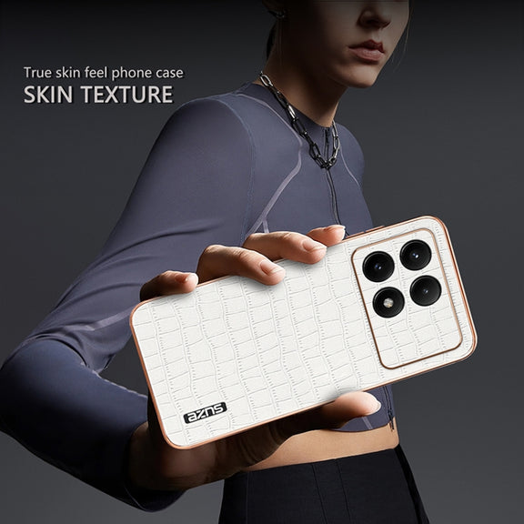 For Redmi K70 / K70 Pro AZNS Electroplated Frame Crocodile Texture Full Coverage Phone Case(White)