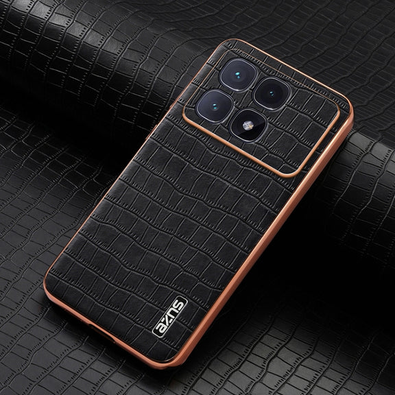 For Redmi K70 Ultra AZNS Electroplated Frame Crocodile Texture Full Coverage Phone Case(Black)