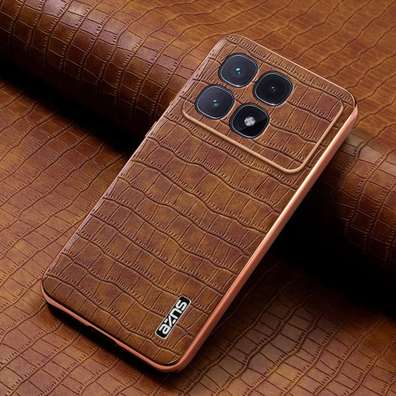 For Redmi K70 Ultra AZNS Electroplated Frame Crocodile Texture Full Coverage Phone Case(Brown)