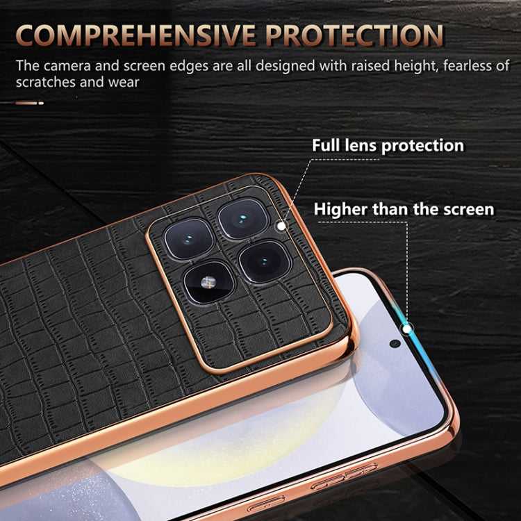 For Redmi K70 Ultra AZNS Electroplated Frame Crocodile Texture Full Coverage Phone Case(Brown)