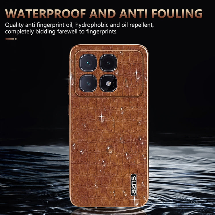For Redmi K70 Ultra AZNS Electroplated Frame Crocodile Texture Full Coverage Phone Case(Brown)