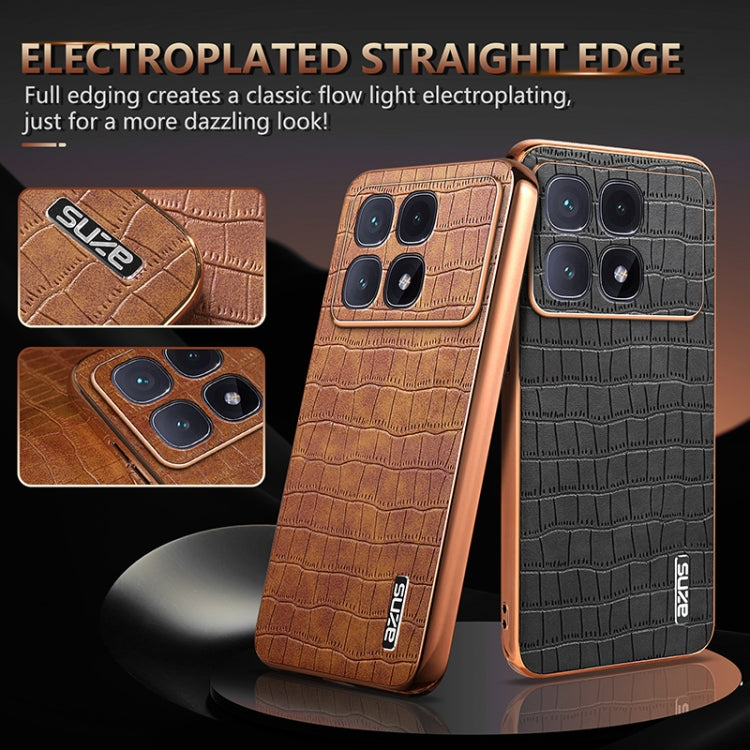 For Redmi K70 Ultra AZNS Electroplated Frame Crocodile Texture Full Coverage Phone Case(Blue)