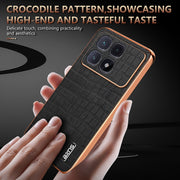 For Redmi K70 Ultra AZNS Electroplated Frame Crocodile Texture Full Coverage Phone Case(Blue)