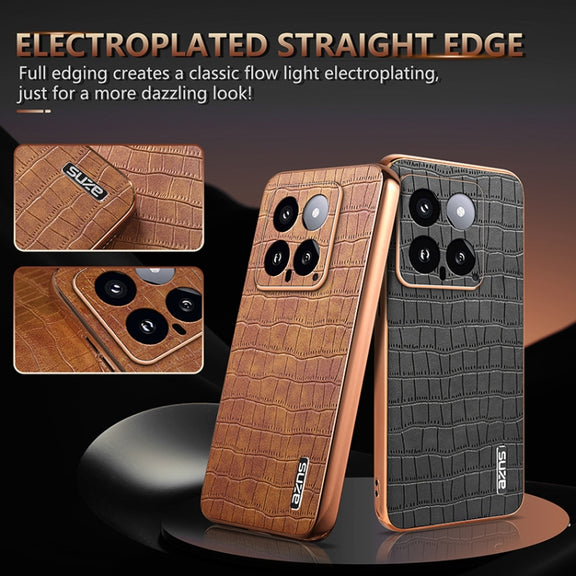 For Xiaomi 14 AZNS Electroplated Frame Crocodile Texture Full Coverage Phone Case(Black)