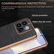 For Xiaomi 14 AZNS Electroplated Frame Crocodile Texture Full Coverage Phone Case(Brown)