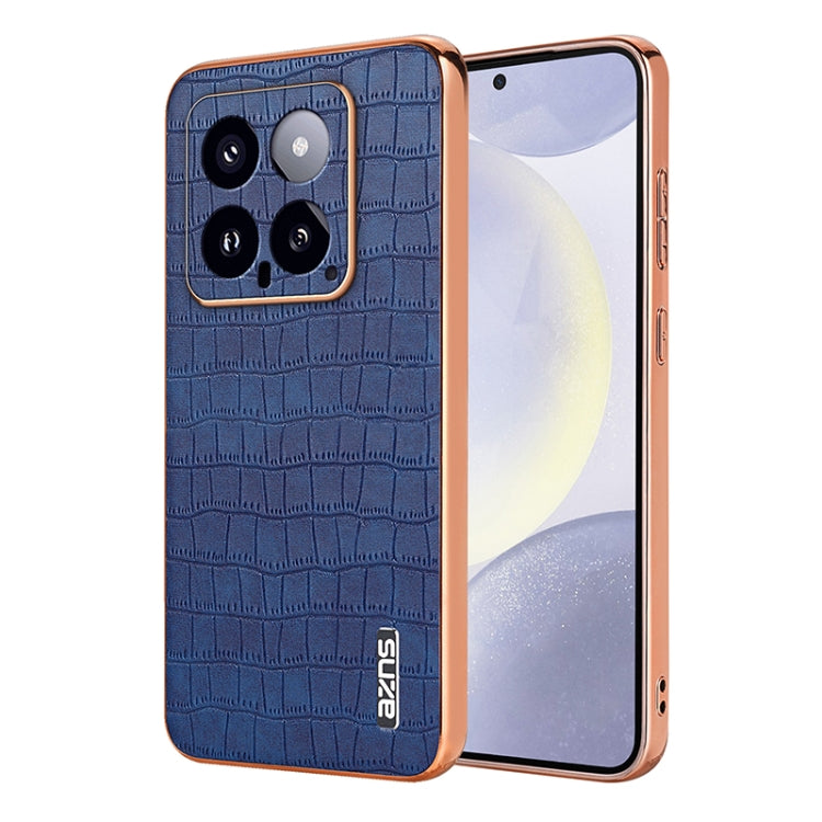 For Xiaomi 14 AZNS Electroplated Frame Crocodile Texture Full Coverage Phone Case(Blue)