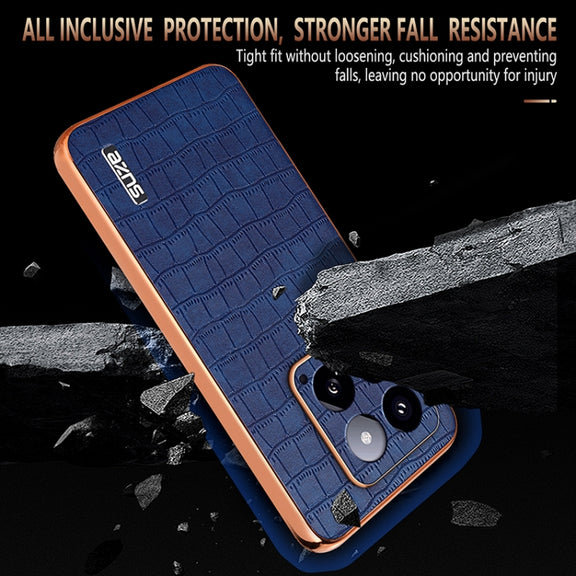 For Xiaomi 14 AZNS Electroplated Frame Crocodile Texture Full Coverage Phone Case(Blue)