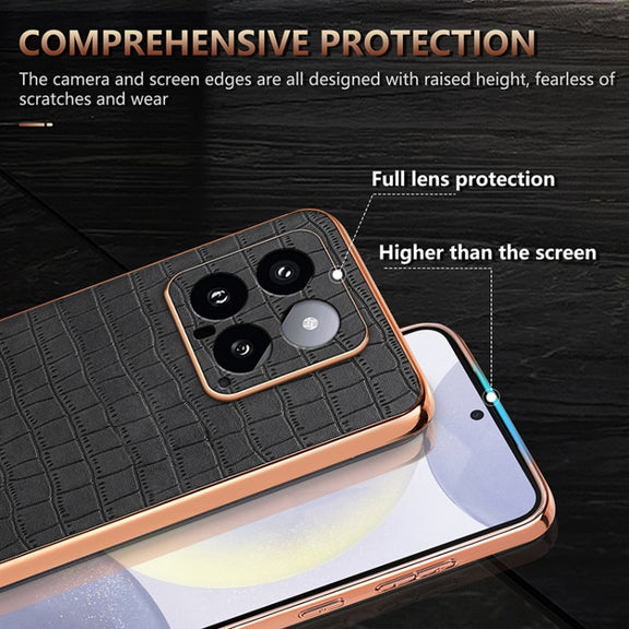 For Xiaomi 14 AZNS Electroplated Frame Crocodile Texture Full Coverage Phone Case(Blue)