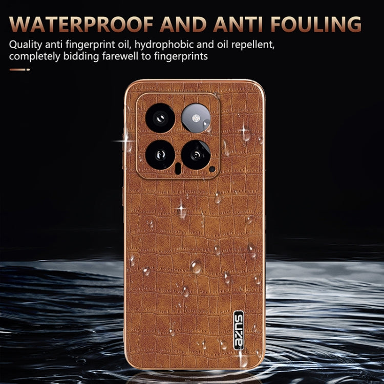 For Xiaomi 14 AZNS Electroplated Frame Crocodile Texture Full Coverage Phone Case(Blue)
