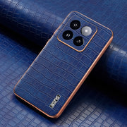 For Xiaomi 14 Pro AZNS Electroplated Frame Crocodile Texture Full Coverage Phone Case(Blue)