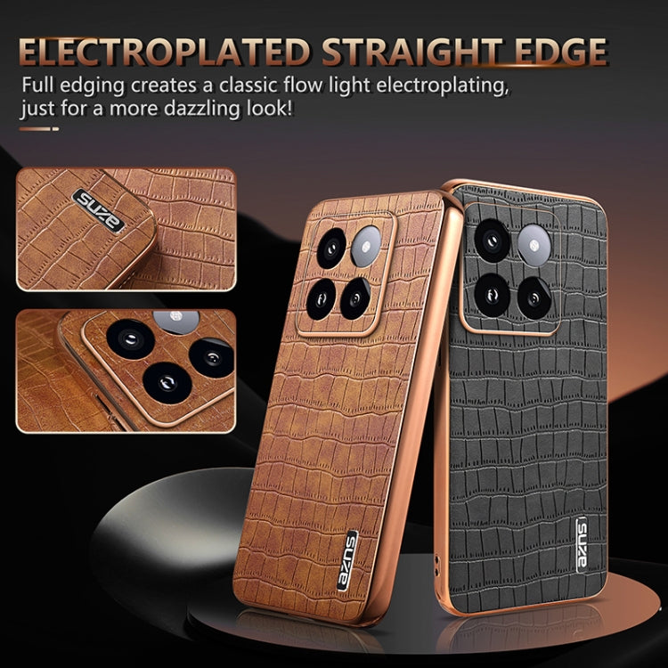 For Xiaomi 14 Pro AZNS Electroplated Frame Crocodile Texture Full Coverage Phone Case(Blue)
