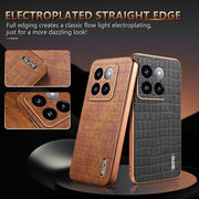 For Xiaomi 14 Pro AZNS Electroplated Frame Crocodile Texture Full Coverage Phone Case(Blue)