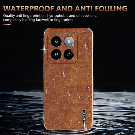 For Xiaomi 14 Pro AZNS Electroplated Frame Crocodile Texture Full Coverage Phone Case(Blue)