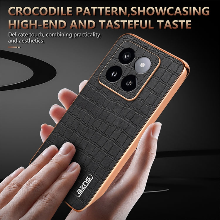 For Xiaomi 14 Pro AZNS Electroplated Frame Crocodile Texture Full Coverage Phone Case(Blue)