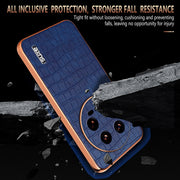 For Xiaomi 14 Ultra AZNS Electroplated Frame Crocodile Texture Full Coverage Phone Case(Brown)