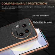 For Xiaomi 14 Ultra AZNS Electroplated Frame Crocodile Texture Full Coverage Phone Case(Brown)