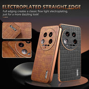 For Xiaomi 14 Ultra AZNS Electroplated Frame Crocodile Texture Full Coverage Phone Case(Green)