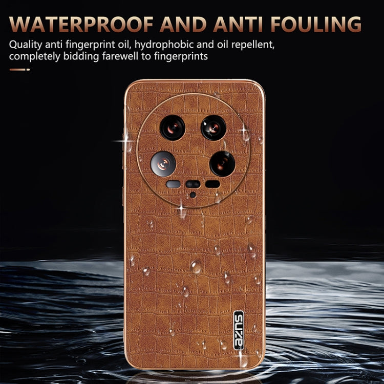 For Xiaomi 14 Ultra AZNS Electroplated Frame Crocodile Texture Full Coverage Phone Case(Blue)