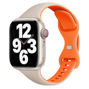 For Apple Watch Series 8 41mm Two Color Slim Butterfly Buckle Silicone Watch Band(Starlight Orange)