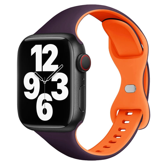 For Apple Watch SE 40mm Two Color Slim Butterfly Buckle Silicone Watch Band(Dark Purple Orange)