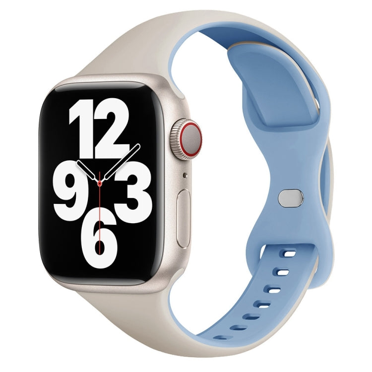 For Apple Watch SE 44mm Two Color Slim Butterfly Buckle Silicone Watch Band(White Fog Blue)