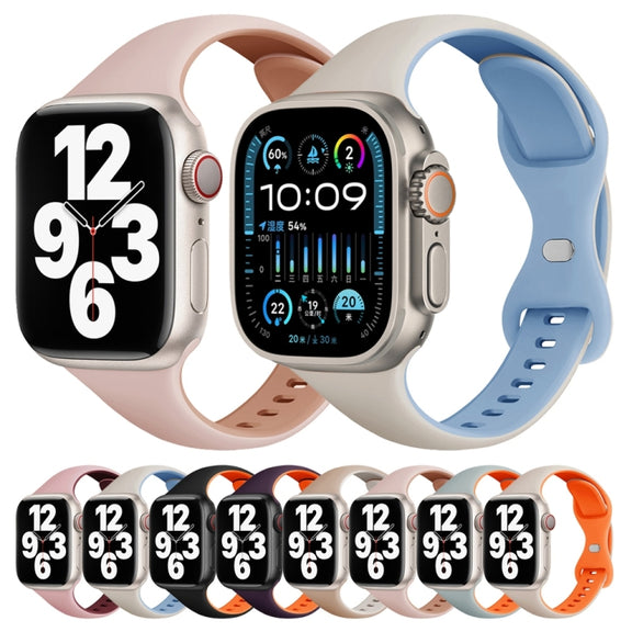 For Apple Watch Series 9 45mm Two Color Slim Butterfly Buckle Silicone Watch Band(Starlight Orange)