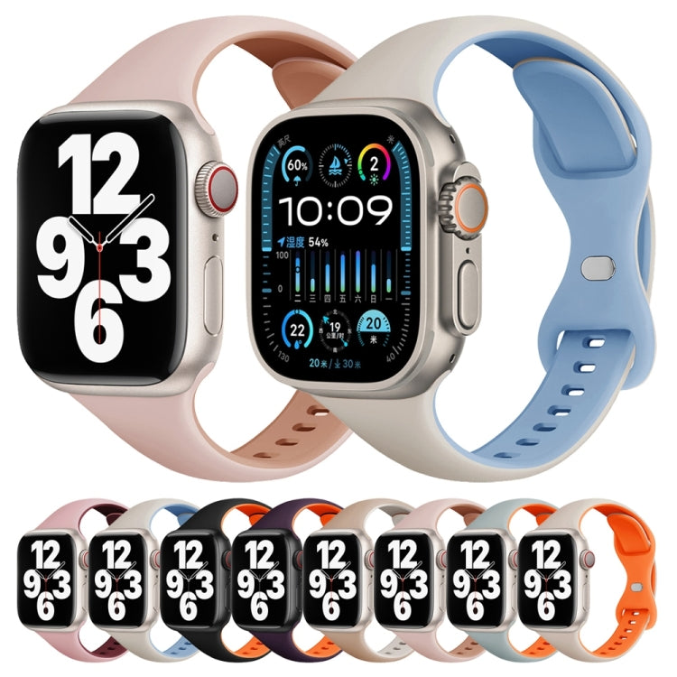 For Apple Watch SE 40mm Two Color Slim Butterfly Buckle Silicone Watch Band(Starlight Orange)