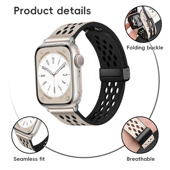 For Apple Watch Ultra 49mm Hole Style Folding Buckle PU Leather Watch Band(Taupe)