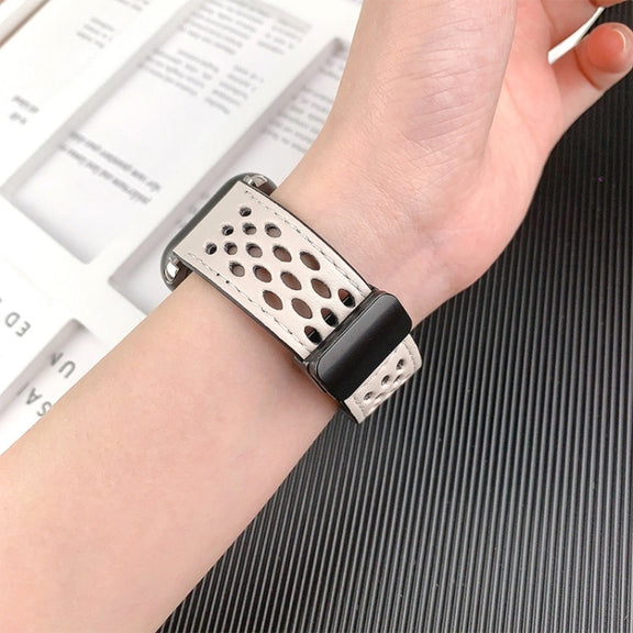 For Apple Watch Ultra 49mm Hole Style Folding Buckle PU Leather Watch Band(Taupe)
