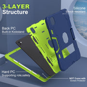 For iPad Pro 11 2024 Contrast Color Silicone Acrylic PC Tablet Case with Holder(Navy Blue Yellow Green)