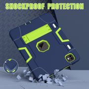 For iPad Pro 11 2024 Contrast Color Silicone Acrylic PC Tablet Case with Holder(Navy Blue Yellow Green)