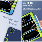 For iPad Pro 11 2024 Contrast Color Silicone Acrylic PC Tablet Case with Holder(Navy Blue Yellow Green)
