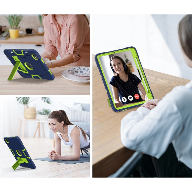 For iPad Pro 11 2024 Contrast Color Silicone Acrylic PC Tablet Case with Holder(Navy Blue Yellow Green)
