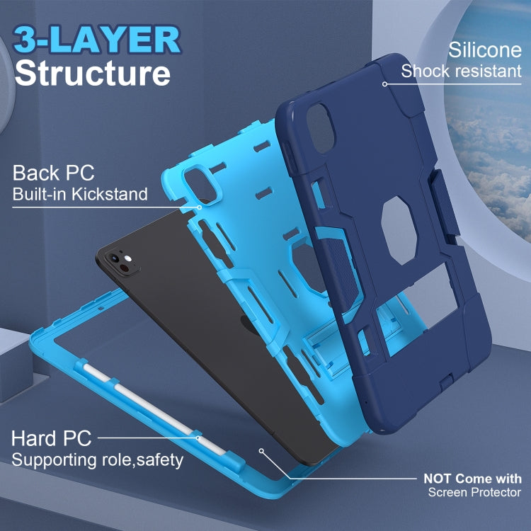 For iPad Pro 11 2024 Contrast Color Silicone Acrylic PC Tablet Case with Holder(Navy Blue)