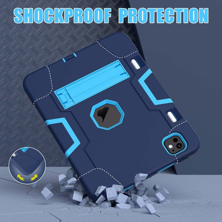 For iPad Pro 11 2024 Contrast Color Silicone Acrylic PC Tablet Case with Holder(Navy Blue)