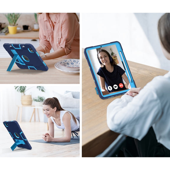 For iPad Pro 11 2024 Contrast Color Silicone Acrylic PC Tablet Case with Holder(Navy Blue)